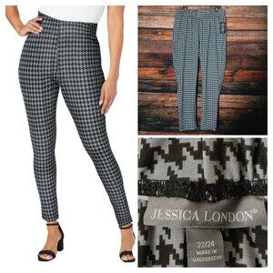 NWT Jessica London Pants Plus Size 22 24 Gunmetal Houndstooth Ponte Leggings